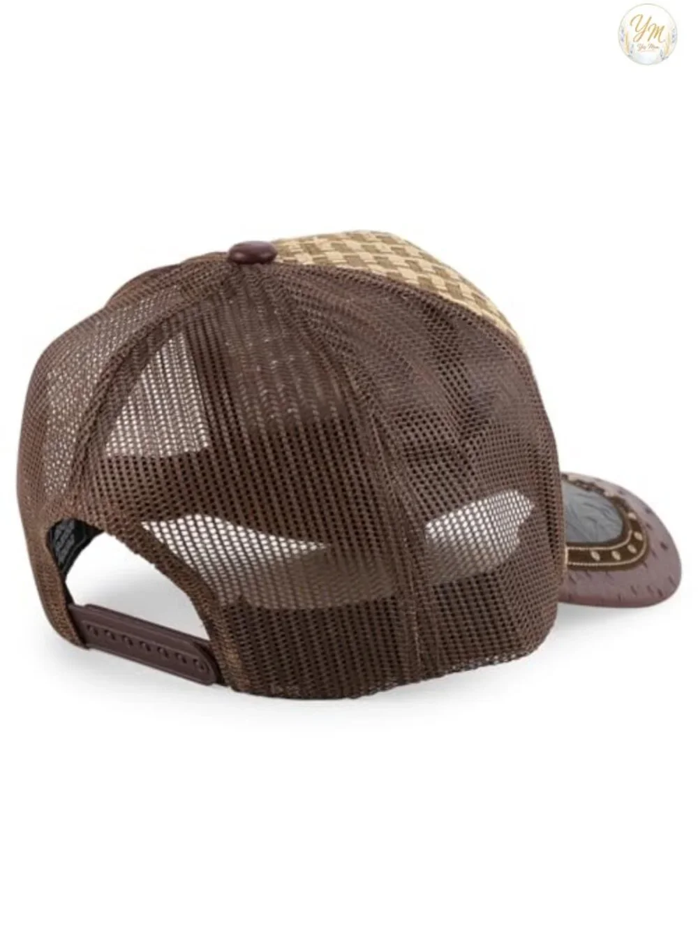 Straw Design Metallic Rodeo Cowboy Horse Metal Logo Trucker Mesh Baseball Cap